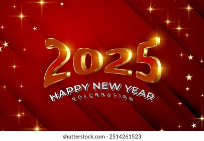 2025 happy new year template banner with modern 3d text effect and beautiful sparkle luxury shiny ornament abstract gradient red background design 35