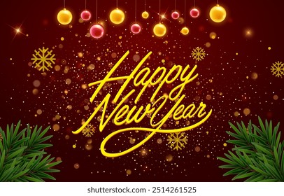 2025 happy new year template banner with modern 3d text effect and beautiful sparkle luxury shiny ornament abstract gradient red background design 24