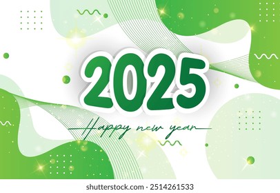 2025 happy new year template banner with modern 3d text effect and beautiful sparkle luxury shiny ornament abstract gradient green background design 39