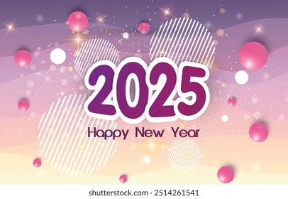 2025 happy new year template banner with modern 3d text effect and beautiful sparkle luxury shiny ornament abstract gradient purple background design 39