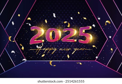 2025 happy new year template banner with modern 3d text effect and beautiful sparkle luxury shiny ornament abstract gradient purple background design 28