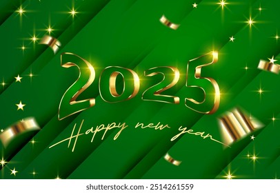 2025 happy new year template banner with modern 3d text effect and beautiful sparkle luxury shiny ornament abstract gradient green background design 41