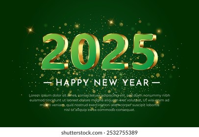 2025 happy new year template banner with modern 3d text effect and beautiful sparkle luxury shiny ornament abstract gradient green background design 23