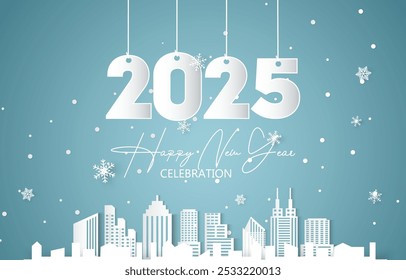 2025 happy new year template banner with modern 3d text effect and beautiful sparkle luxury shiny ornament abstract gradient blue background design 41