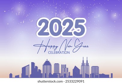 2025 happy new year template banner with modern 3d text effect and beautiful sparkle luxury shiny ornament abstract gradient purple background design 42