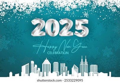 2025 happy new year template banner with modern 3d text effect and beautiful sparkle luxury shiny ornament abstract gradient blue background design 42