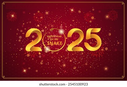 2025 happy new year template banner with modern 3d text effect and beautiful sparkle luxury shiny ornament abstract gradient red background design 74