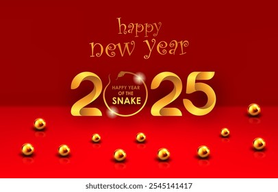 2025 happy new year template banner with modern 3d text effect and beautiful sparkle luxury shiny ornament abstract gradient red background design 73