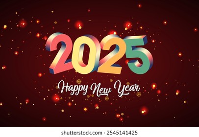 2025 happy new year template banner with modern 3d text effect and beautiful sparkle luxury shiny ornament abstract gradient red background design 74