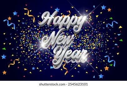 2025 feliz ano novo modelo banner com efeito de texto 3d moderno e brilho bonito luxo brilhante ornamento abstrato gradiente azul plano de fundo design 05