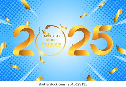 2025 feliz ano novo modelo banner com efeito de texto 3d moderno e brilho bonito luxo brilhante ornamento abstrato gradiente azul plano de fundo design 06