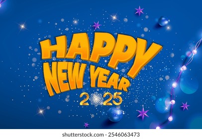2025 happy new year template banner with modern 3d text effect and beautiful sparkle luxury shiny ornament abstract gradient blue background design 018