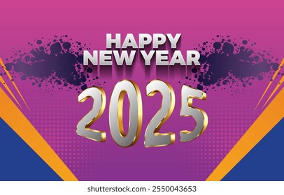 2025 happy new year template banner with modern 3d text effect and beautiful sparkle luxury shiny ornament abstract gradient purple background design 020