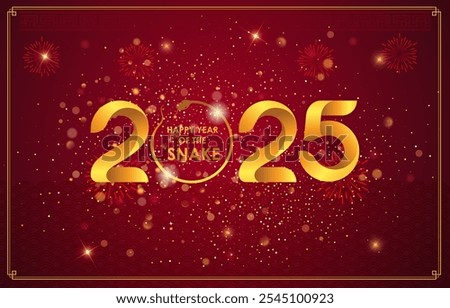 2025 happy new year template banner with modern 3d text effect and beautiful sparkle luxury shiny ornament abstract gradient red background design 74