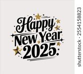 2025 Happy New Year Text Typography Vector Design