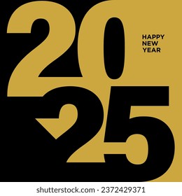 2025 Happy New Year Text Design. 2025 Flat Vector Illustration.