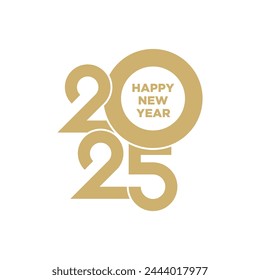 2025 Feliz Año Nuevo Diseño de texto. Logotipo de Vector 2025 para celebración y decoración de temporada, fondo para marca, Anuncio, portada, tarjeta y/o social.