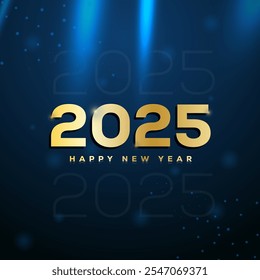 2025, Happy new year 2025 with text gold effect celebration with eye catching blue gradient background