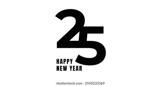 2025 Happy New Year text design on white background