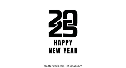 2025 Happy New Year text design on white background