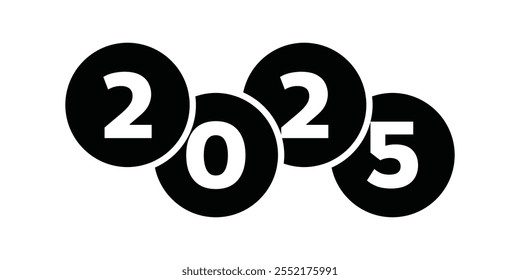 2025 Happy New Year text design on white background