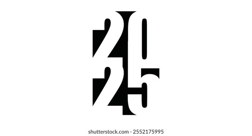2025 Happy New Year text design on white background