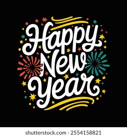 2025 Happy New Year Text Typography Vector Design