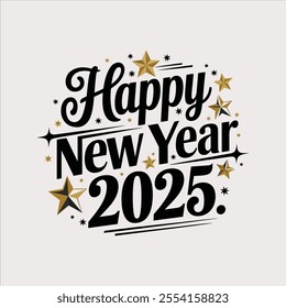 2025 Happy New Year Text Typography Vector Design