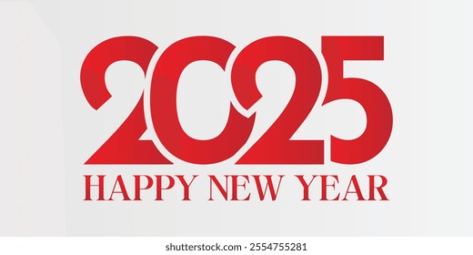 2025 Happy New Year text with festive design elements. Perfect for celebratory banners, greeting cards, and social media posts. Bright and joyful theme for the upcoming year.