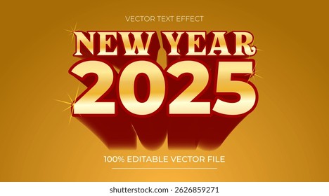 2025 happy new year text effect with a combination of luxurious red and gold