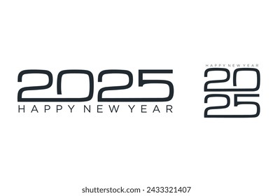 2025 happy new year, trendy new year 2025 white or blue background design template icon vector	
