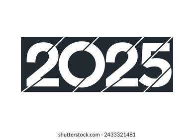 2025 happy new year, trendy new year 2025 white or blue background design template icon vector	
