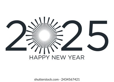 2025 happy new year, trendy new year 2025 white or blue background design template icon vector	