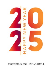 2025, Feliz Ano Novo - decoração tipográfica para cartão ou calendário. Número do ano em cores brilhantes e estética arrojada
