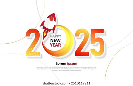 2025 Frohes neues Jahr Vektordesign. Kreative 2025 Zahl mit Leerzeichen auf weißem Hintergrund. Vektorgrafik