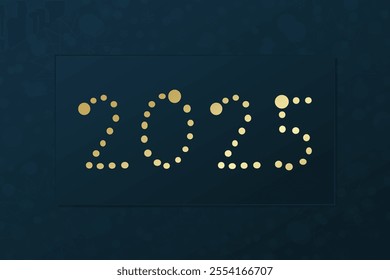 2025 Happy New Year vector greeting card. Stars and snowflake background. Blue and gold illustration for celebration, congratulation, decoration, winter holiday, web banner, design, frame,