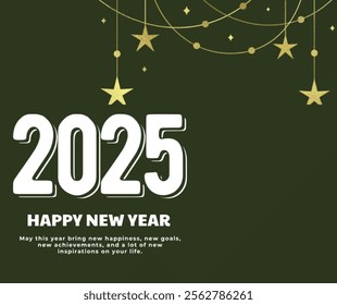 
2025 happy new year vector illustration greeting card with Elegant Gold New Year's Eve Bunting and 2025 numbers and happy New year text eps