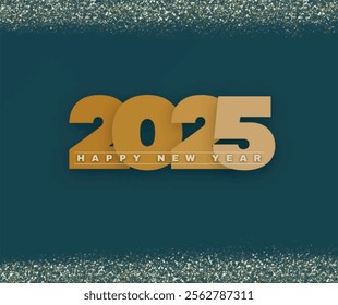 
2025 happy new year vector illustration greeting card with  golden glitter and 2025 numbers and happy New year text  between two lines.eps