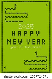 2025 Happy New Year vertical design template for poster, card, banner. Year of the snake. Chinese new year modern vector. Retro game conceptual design.