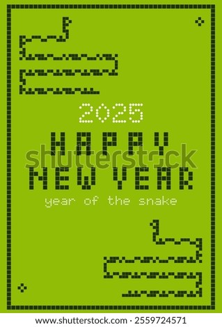 2025 Happy New Year vertical design template for poster, card, banner. Year of the snake. Chinese new year modern vector. Retro game conceptual design.