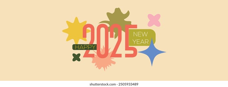 2025 Happy New Year Web Banner design. Happy New Year Luxury Wishes Clipart Greetings Background Template. Happy New Year 2025 Colored Background for Wish Card, Brochure, Cover, Poster, Header