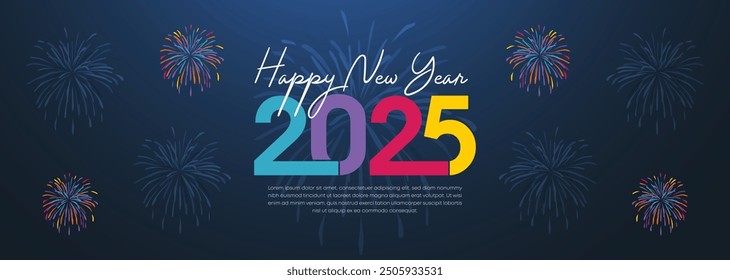 2025 Happy New Year Web Banner design. Happy New Year Luxury Wishes Clipart Greetings Background Template. Happy New Year 2025 Colored Background for Wish Card, Brochure, Cover, Poster, Header