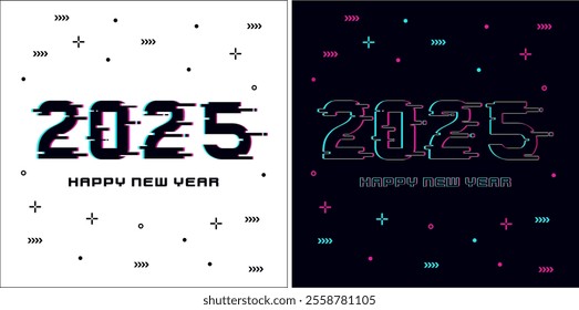 2025 happy new year's cyber digital futuristic technology ai network tech electric eve illustration December party logo festive celebrate holiday calendar poster vector text event decoration abstract