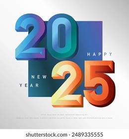 2025 happy are year with 3d gradient for square design