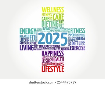 2025 health and sport goals cross word cloud, concept background