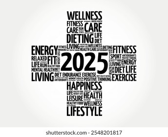 2025 health and sport goals cross word cloud, concept background