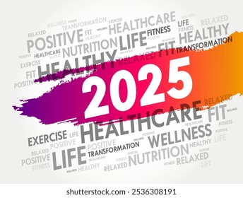 2025 health and sport goals word cloud, motivation concept background