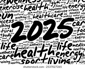 2025 health and sport goals word cloud, motivation concept background