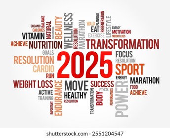 2025 health and sport goals word cloud, motivation concept background