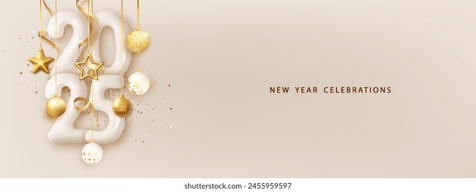 Fondo de Festiva 2025 para Feliz Año Nuevo . Números del año 2025 hecho de oro en el fondo brillante festivo para celebrar la fiesta del Año Nuevo